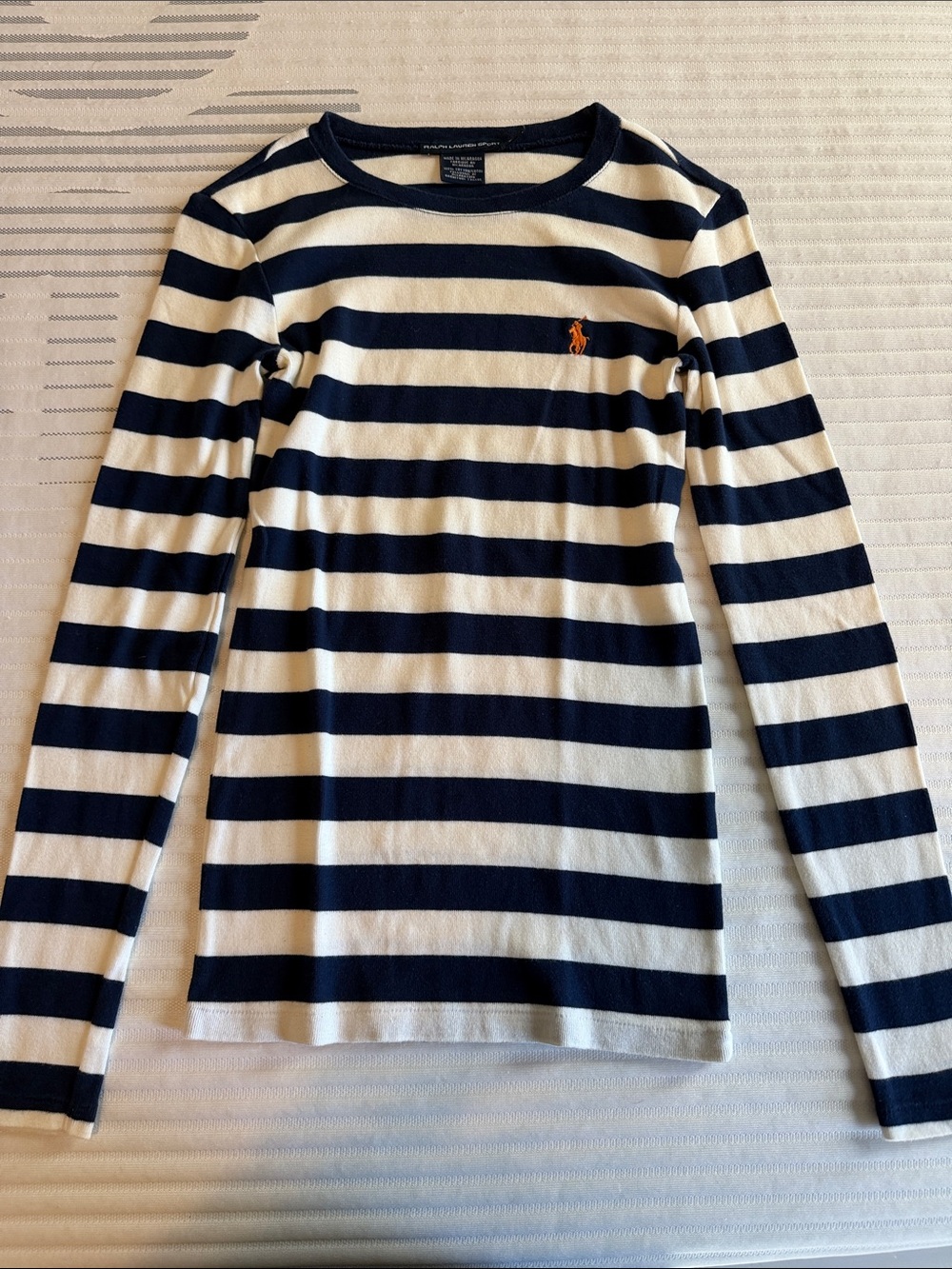 Ralph Lauren Navy & White Stripe Long-Sleeve Tee with Polo Pony